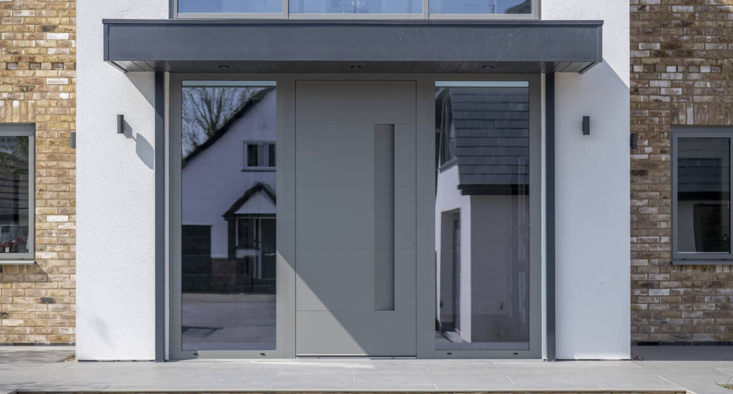 Premium frosted glass front door with long and wide side panels