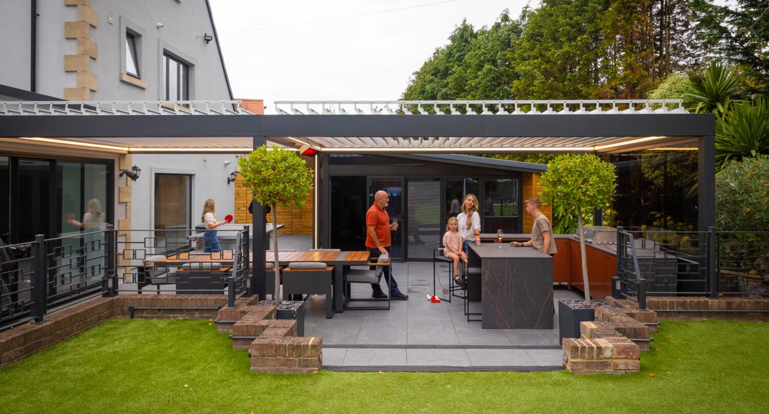 Elegant bi-folding doors opening to a stylish outdoor patio in Harrogate. Perfect for enhancing home aesthetics and creating seamless indoor-outdoor transitions.