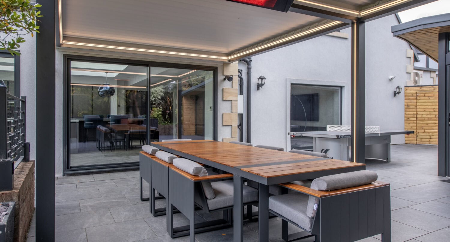 Elegant bi-folding doors opening to a stylish outdoor patio in Harrogate.