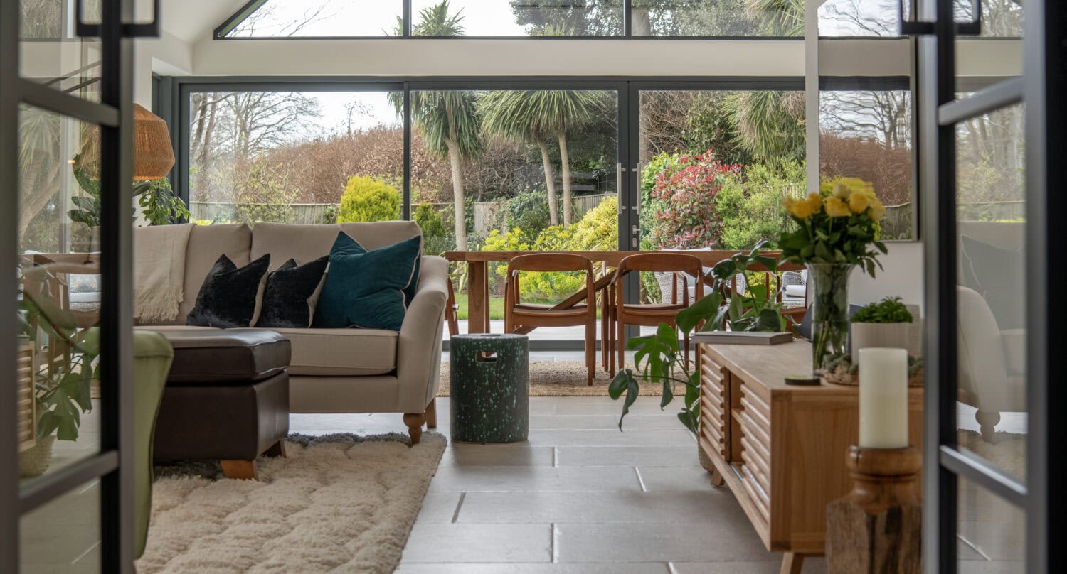aluminium sliding doors in a living room