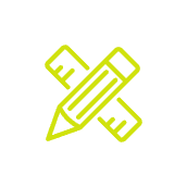 Yellow icon showing a pencil and ruler crossed over each other, symbolizing creativity and bespoke glass solutions, on a solid yellow background.