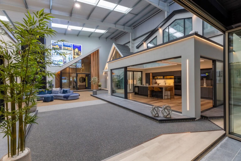 A detailed view of the Milton Keynes showroom featuring modern, high-quality bi-folding doors that enhance natural light and indoor-outdoor living spaces. Perfect for contemporary home designs.