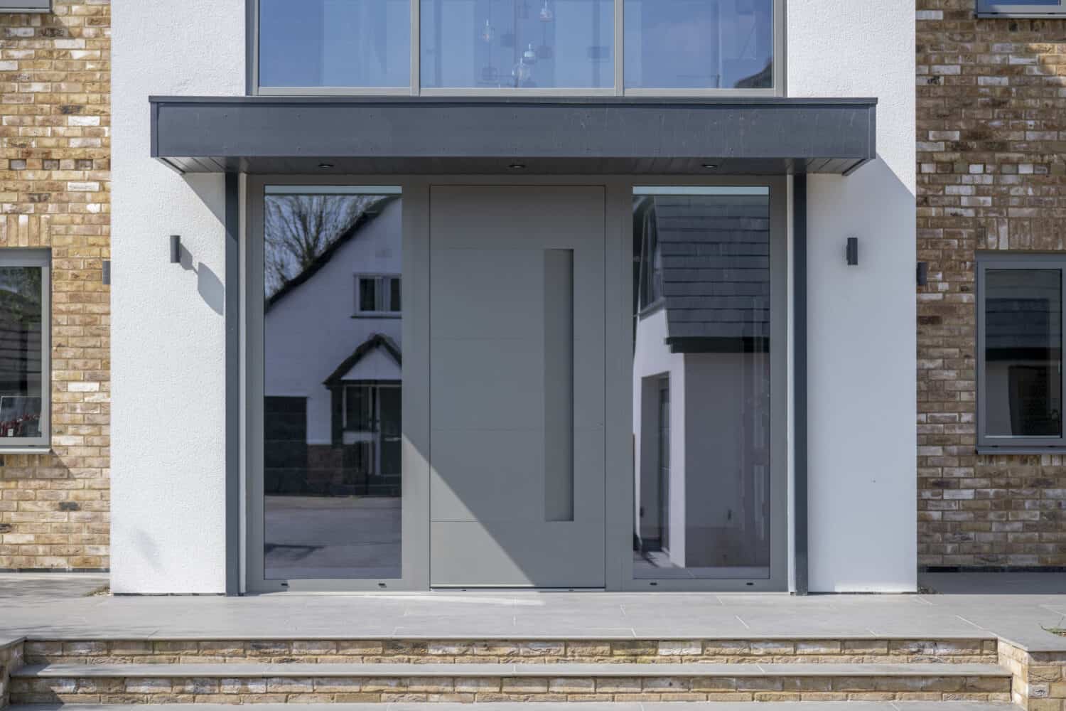 Premium frosted glass front door with long and wide side panels