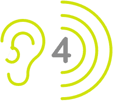 A yellow outline of an ear with sound waves emanating from it and the number 4 in the center, set against a light yellow background.