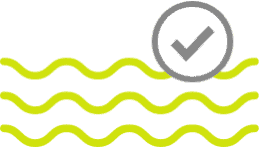 A gray checkmark inside a circle is displayed in the upper right corner above three wavy yellow lines on a light yellow background.