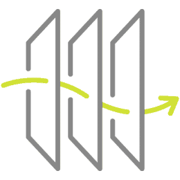 A simplified graphic shows three gray, slanted rectangles in a row with a yellow curved arrow weaving through and exiting to the right, set against a light green background.