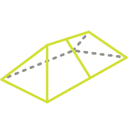 A yellow outlined quadrilateral is divided into three regions by two straight lines, with a gray dashed diagonal line crossing from the lower left to the upper right corner on a yellow-green background.