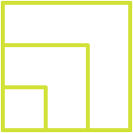 A thick yellow outline forms a large square, with two more thick yellow-outlined squares nested inside, each progressively smaller and sharing corners with the previous square. The background is green.