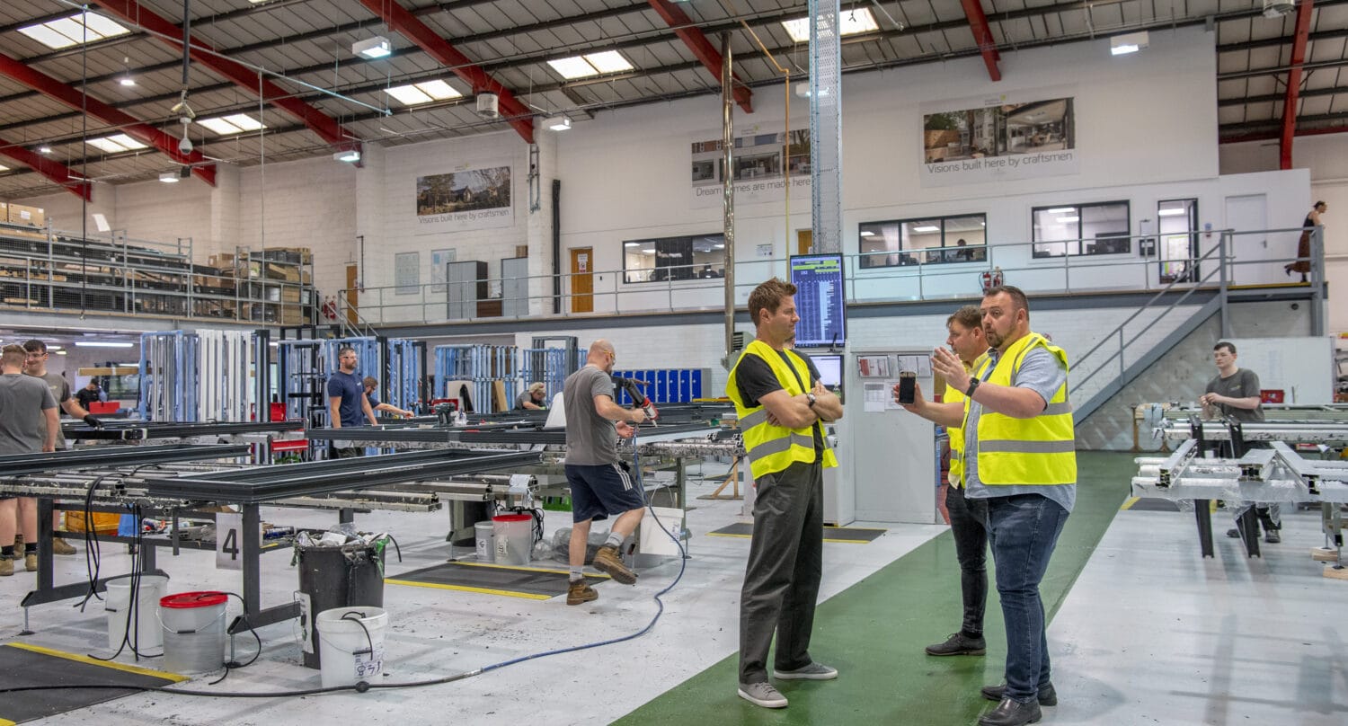 Express Bi folds contractors speaking to George Clarke at the Leeds Manufacturing Site