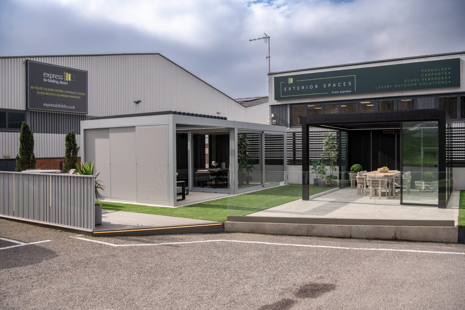 Elegant bi-folding doors installed at Leeds showroom for seamless indoor-outdoor living.