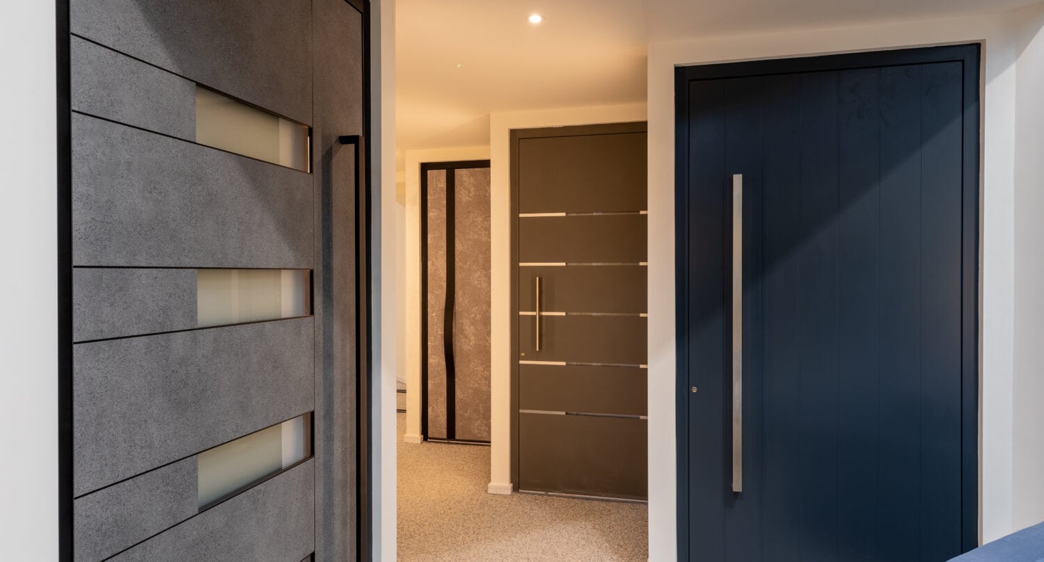 Modern Milton Keynes showroom featuring stylish bi-folding doors and contemporary interior design, showcasing high-quality aluminium and glass doors for elegant home transformation.